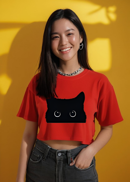 Women | Big Eyed Cute Cat | Crop Top