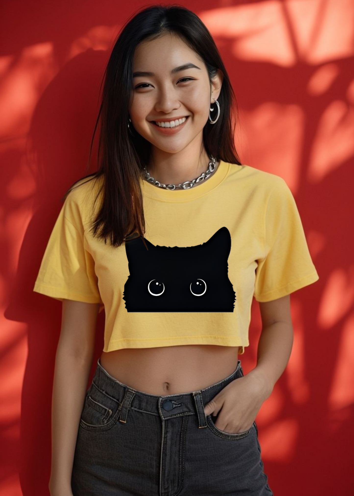 Women | Big Eyed Cute Cat | Crop Top