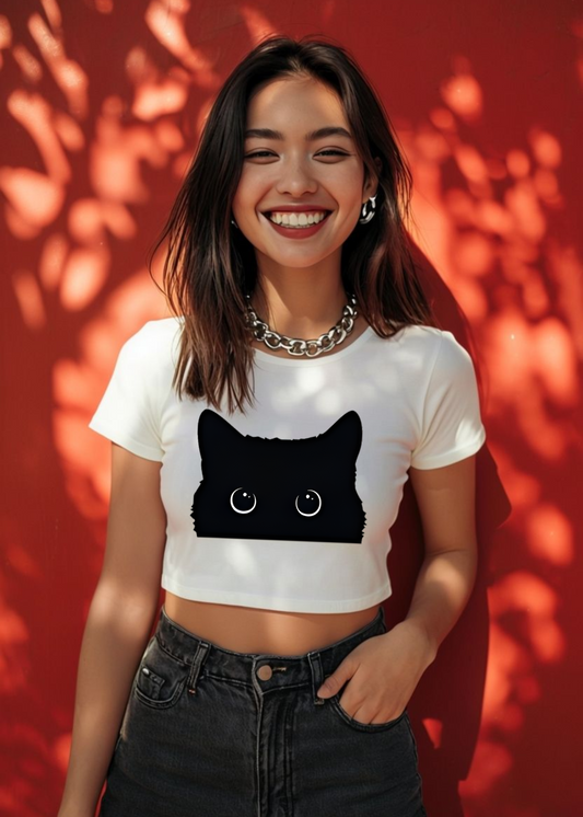 Women | Big Eyed Cute Cat | Crop Top