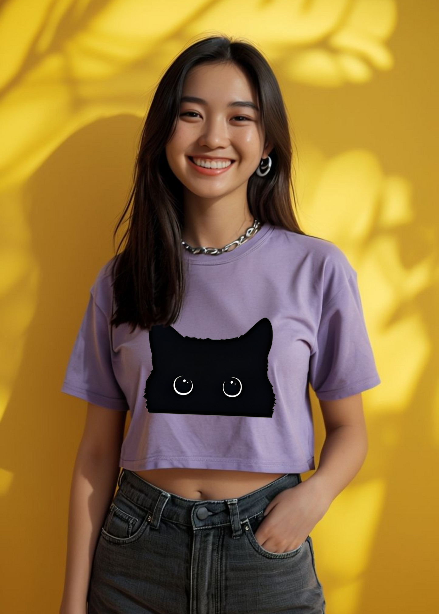 Women | Big Eyed Cute Cat | Crop Top